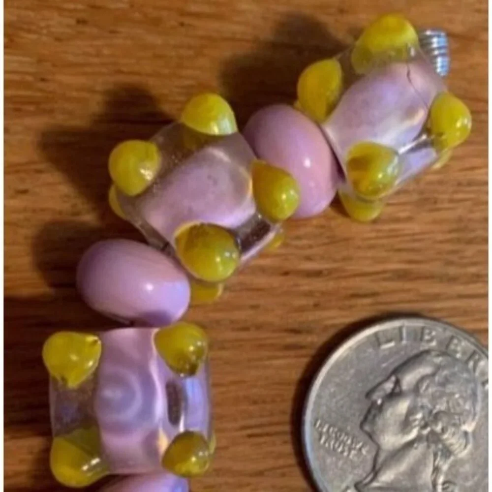Handmade Pink & Yellow Cubes w/spacer Lampwork Glass Beads - New